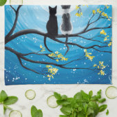 Whimsical Moon met katten Theedoek (Gevouwen)