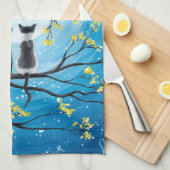 Whimsical Moon met katten Theedoek (Quarter Fold)