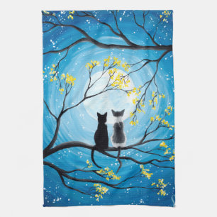 Whimsical Moon met katten Theedoek