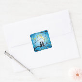Whimsical Moon met katten Vierkante Sticker (Envelop)