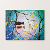 Whimsical Moon met Kattenkunst Legpuzzel (Horizontaal)