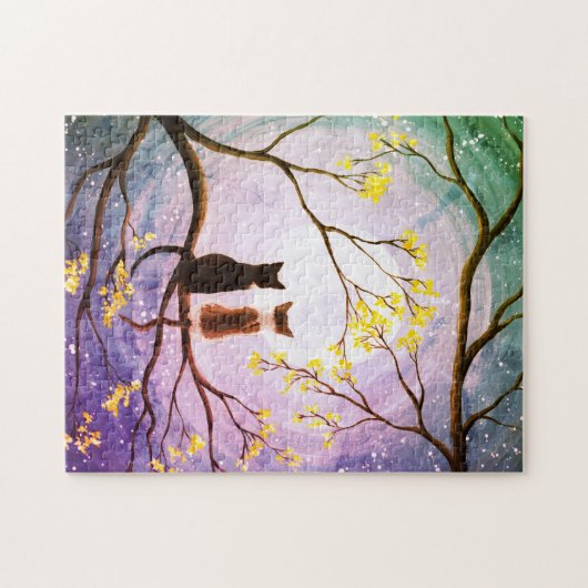 Whimsical Moon met Kattenkunst Legpuzzel (Horizontaal)