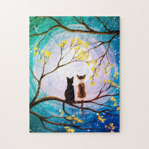 Whimsical Moon met Kattenkunst Legpuzzel