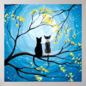 Whimsical Moon met Poster Cats Print (Voorkant)