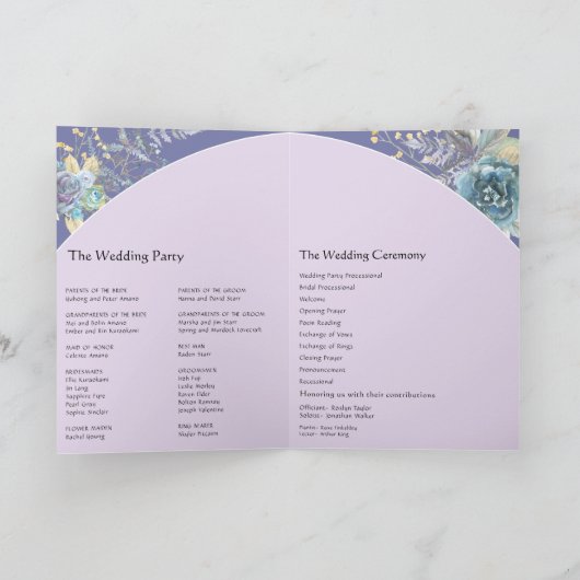 Whimsical Moon Paars Folded Wedding Program Programma (Binnen)
