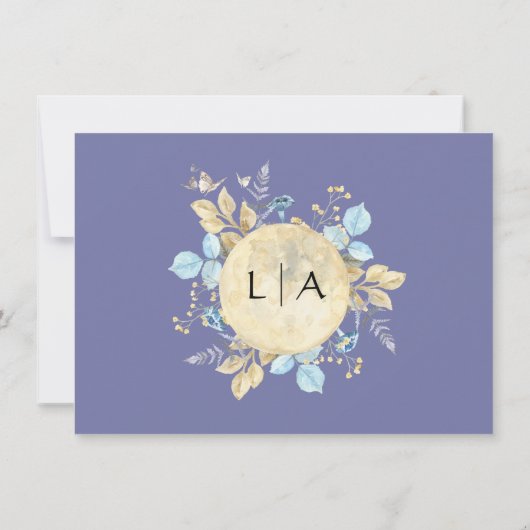 Whimsical Moon Paars Wedding Save The Date (Achterkant)