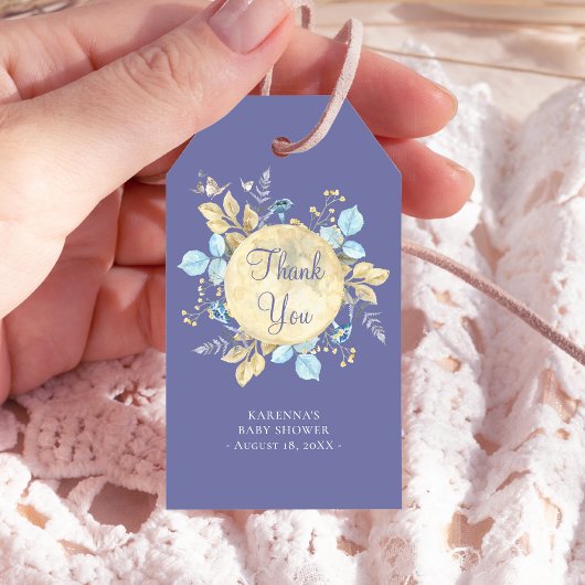 Whimsical Moon Paarse Baby shower Bedankt Cadeaulabel