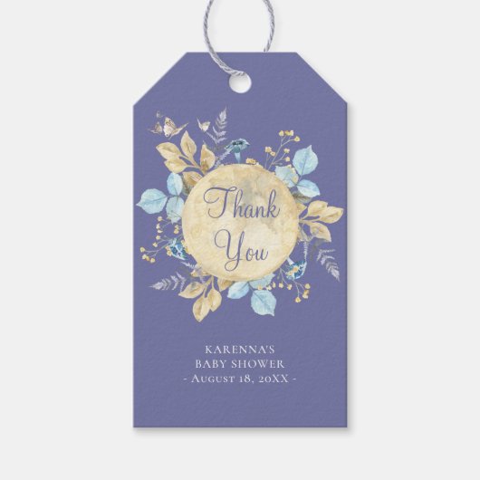 Whimsical Moon Paarse Baby shower Bedankt Cadeaulabel (Voorkant)