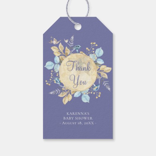 Whimsical Moon Paarse Baby shower Bedankt Cadeaulabel (Achterkant)