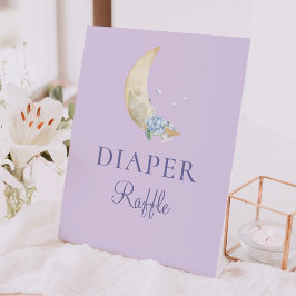 Whimsical Moon Paarse Baby shower Luier Raffle Reclamebord Met Voetstuk
