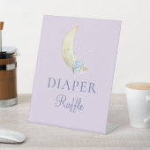 Whimsical Moon Paarse Baby shower Luier Raffle Reclamebord Met Voetstuk (Insitu)