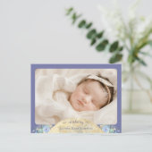 Whimsical Moon Paarse foto geboorteaankondiging Aankondigingskaart (Staand voorkant)