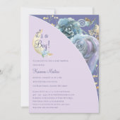 Whimsical Moon Paarse Het is een Boy Baby shower Kaart (Voorkant)