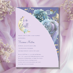 Whimsical Moon Paarse Het is een Meisje Baby showe Kaart
