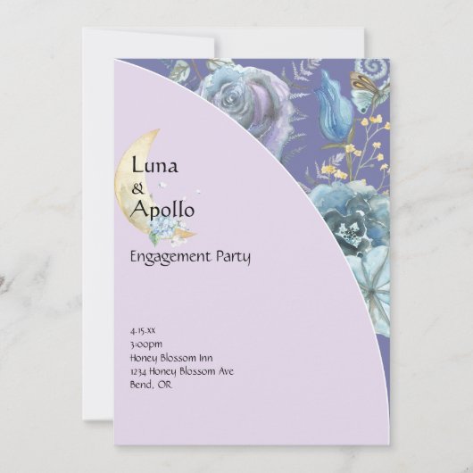 Whimsical Moon Paarse Verlovingsfeest Kaart (Voorkant)