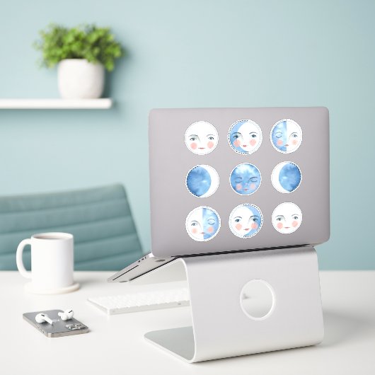 Whimsical Moon Phases Sticker Pack (Laptop op bureau)