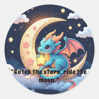 Whimsical Moon & Star Creature Ronde Sticker