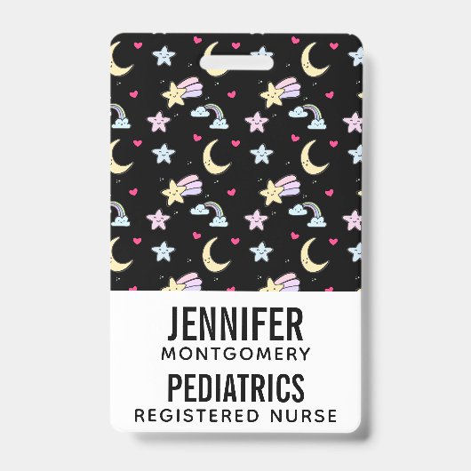 Whimsical Moon, Stars and Clouds Pattern on Black Badge (Voorzijde)