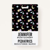Whimsical Moon, Stars and Clouds Pattern on Black Badge (Voorkant)