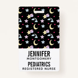 Whimsical Moon, Stars and Clouds Pattern on Black Badge