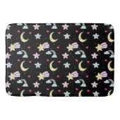 Whimsical Moon, Stars and Clouds Pattern on Black Badmat (Voorkant)