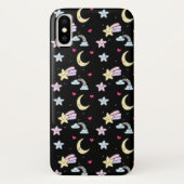 Whimsical Moon, Stars and Clouds Pattern on Black Case-Mate iPhone Case (Achterkant)