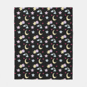 Whimsical Moon, Stars and Clouds Pattern on Black Fleece Deken (Voorkant)