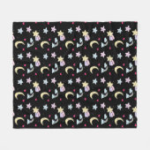 Whimsical Moon, Stars and Clouds Pattern on Black Fleece Deken (Voorkant (Horizontaal))