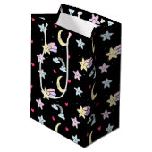Whimsical Moon, Stars and Clouds Pattern on Black Medium Cadeauzakje (Achterkant Gekanteld)