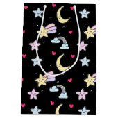 Whimsical Moon, Stars and Clouds Pattern on Black Medium Cadeauzakje (Achterkant)