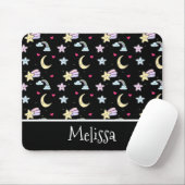 Whimsical Moon, Stars and Clouds Pattern on Black Muismat (Met muis)