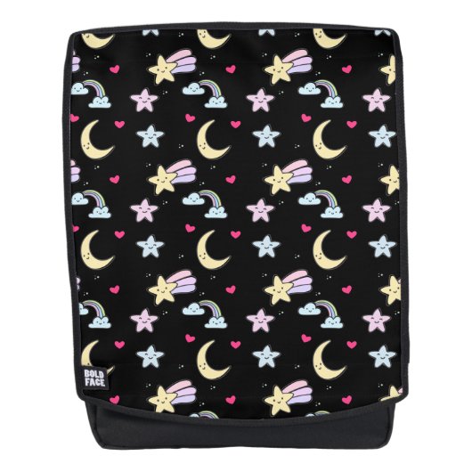 Whimsical Moon, Stars and Clouds Pattern on Black Rugtassen (Voorkant)