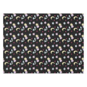 Whimsical Moon, Stars and Clouds Pattern on Black Tafelkleed (Voorkant (Horizontaal))