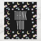 Whimsical Moon, Stars and Clouds Pattern on Black Wijn Etiket (Enkel label)