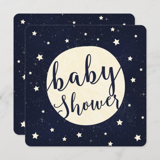 Whimsical Moon & Stars Celestial Blue Baby shower Kaart (Voorkant / Achterkant)