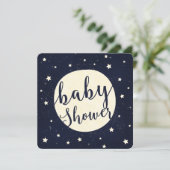 Whimsical Moon & Stars Celestial Blue Baby shower Kaart (Staand voorkant)