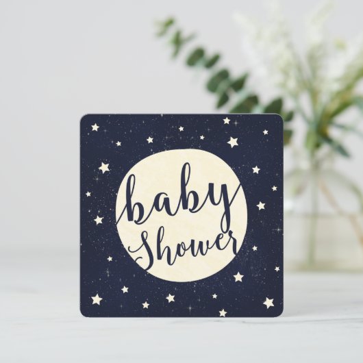 Whimsical Moon & Stars Celestial Blue Baby shower Kaart (Staand voorkant)