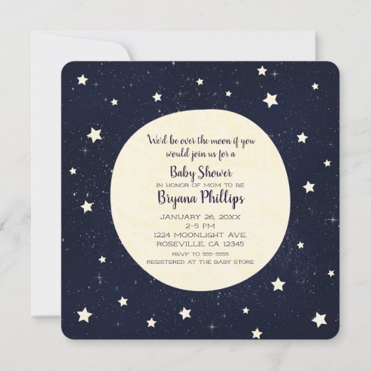 Whimsical Moon & Stars Celestial Blue Baby shower Kaart (Achterkant)