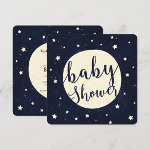 Whimsical Moon & Stars Celestial Blue Baby shower Kaart