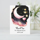Whimsical Moon & Stars Waterverf Baby shower Bedankkaart (Staand voorkant)