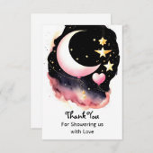 Whimsical Moon & Stars Waterverf Baby shower Bedankkaart (Voorkant / Achterkant)