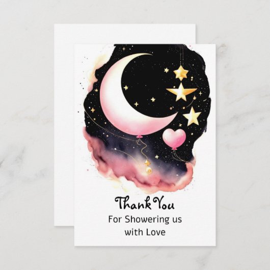 Whimsical Moon & Stars Waterverf Baby shower Bedankkaart (Voorkant / Achterkant)
