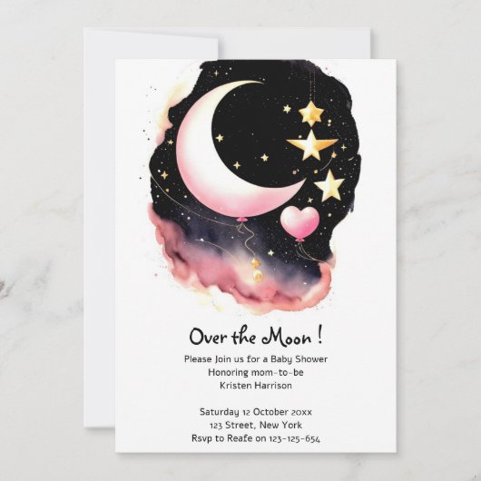 Whimsical Moon & Stars Waterverf Baby shower Kaart (Voorkant)