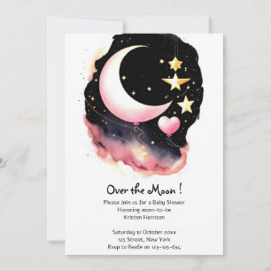 Whimsical Moon & Stars Waterverf Baby shower Kaart