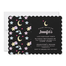 Whimsical Moon, sterren en wolken op zwarte verjaa