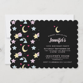 Whimsical Moon, sterren en wolken op zwarte verjaa Kaart