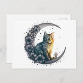 Whimsical Moonlit Cat Art Briefkaart (Voorkant / Achterkant)