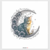 Whimsical Moonlit Cat Art Sticker (Vel)