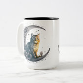 Whimsical Moonlit Cat Art Tweekleurige Koffiemok (Voorkant links)