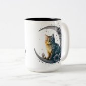 Whimsical Moonlit Cat Art Tweekleurige Koffiemok (Voorkant rechts)